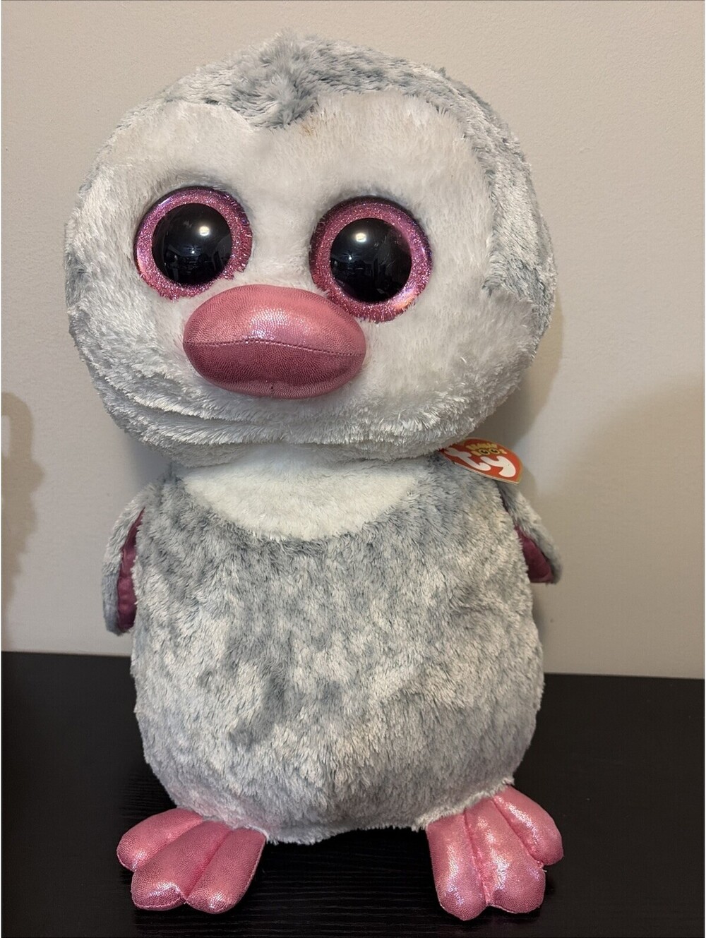 Ty Beanie Boos 17” Large Olive Owl Gray And Pink Plush Stuffed Animal Rare Find
